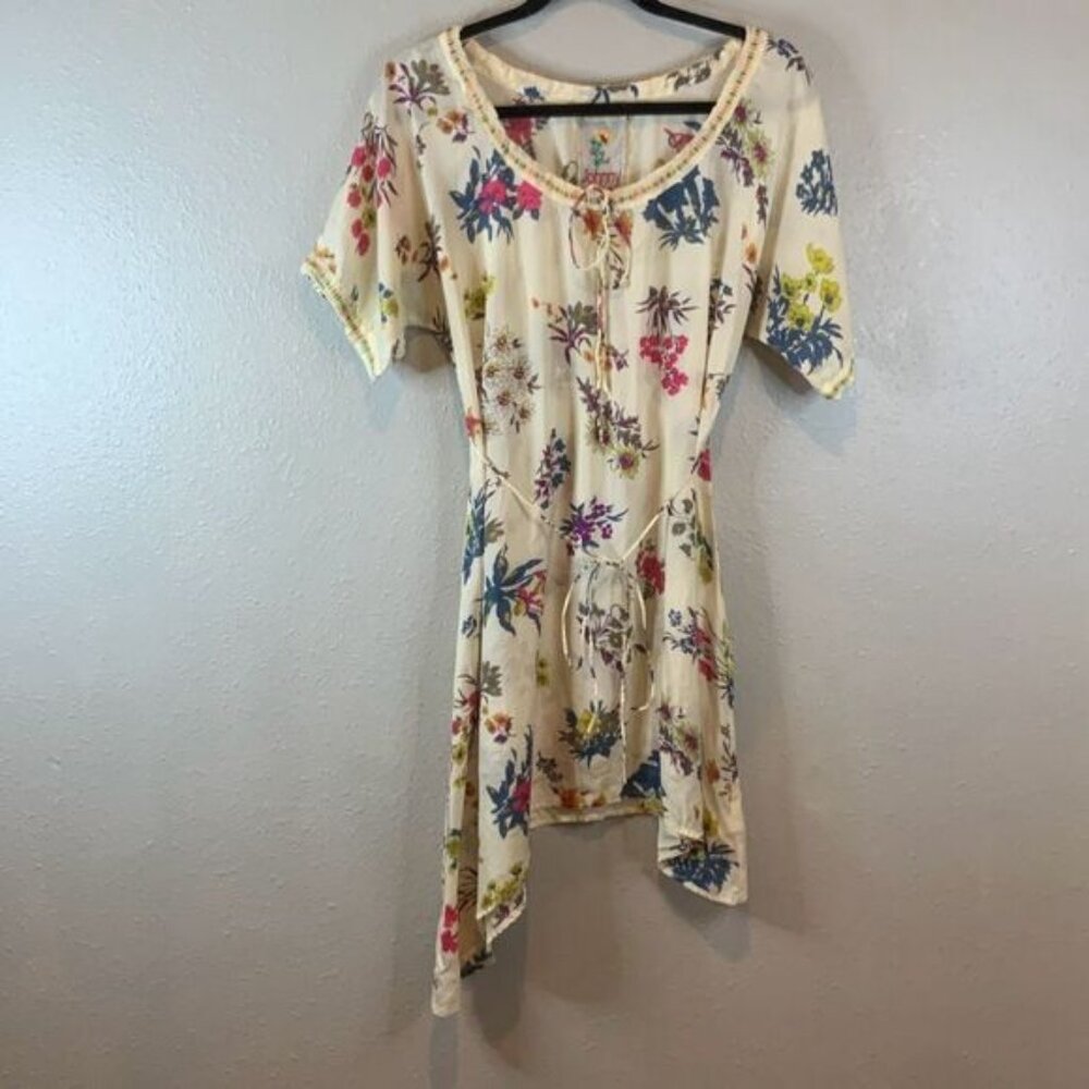 Johnny was cream floral silk tunic top